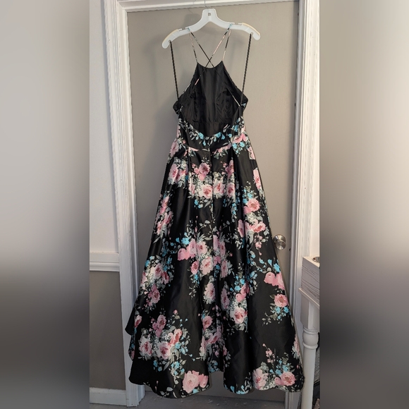 Blondie Nites Black Multi Floral Halter-Neck Prom Ball Gown Dress Junior's 11 - Picture 8 of 12